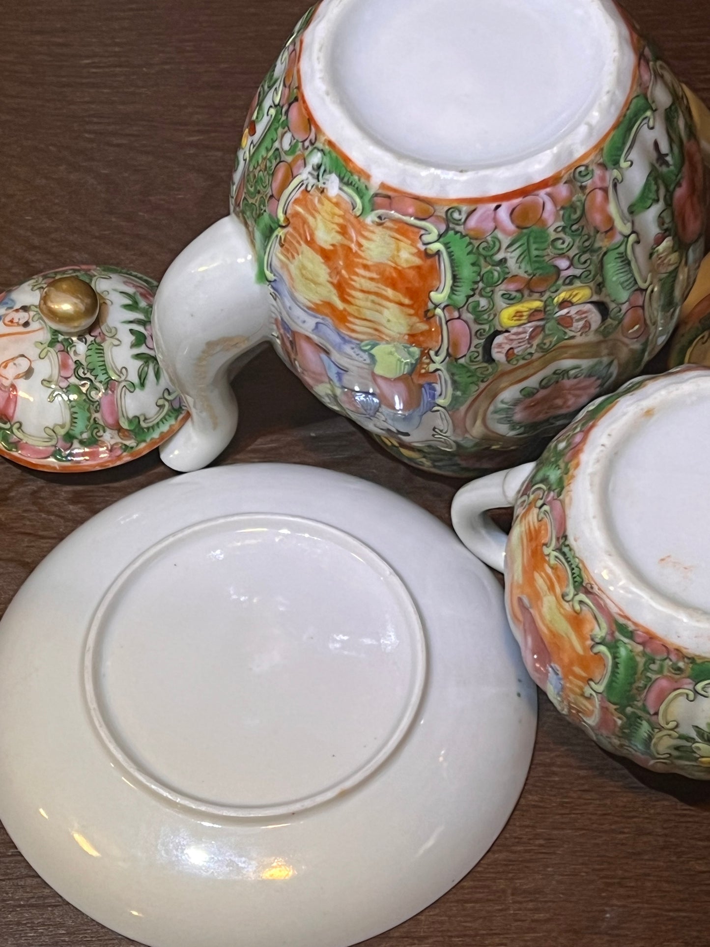 Antique Rose Medallion Teapot and Accoutrements