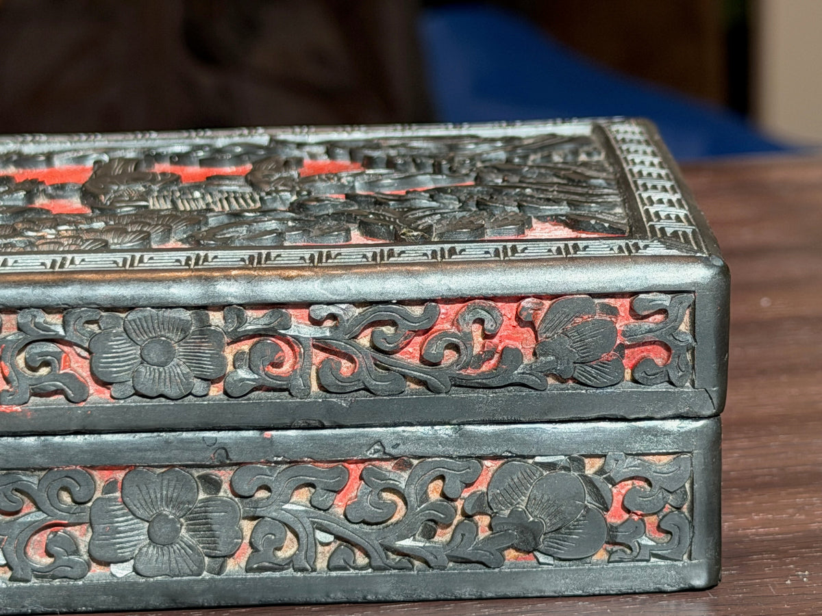 Antique Chinese Black and Red Cinnabar Box