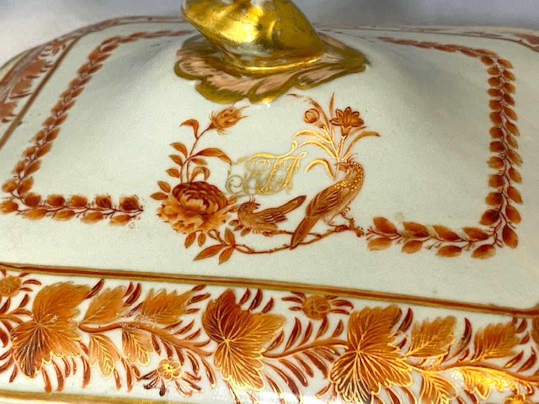 Iron Red Bird and Flower Chinese Export Covered Dish