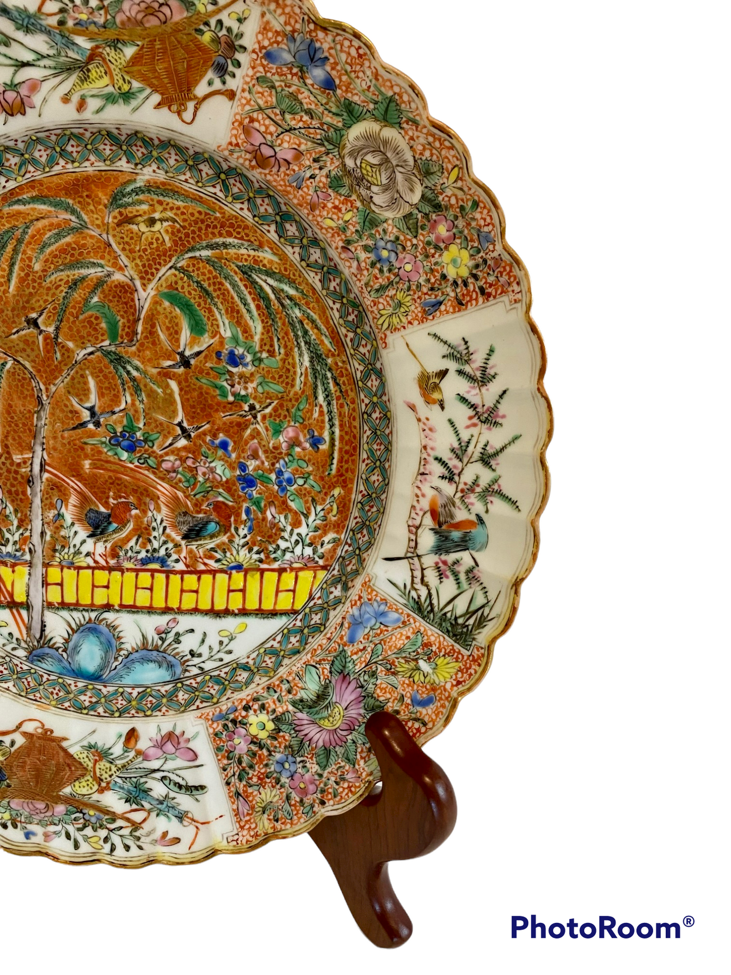 Clobbered 19th C Rose Canton Porcelain Plate