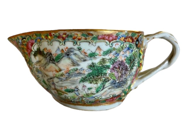 19th C Rose Canton Porcelain Gravy Boat
