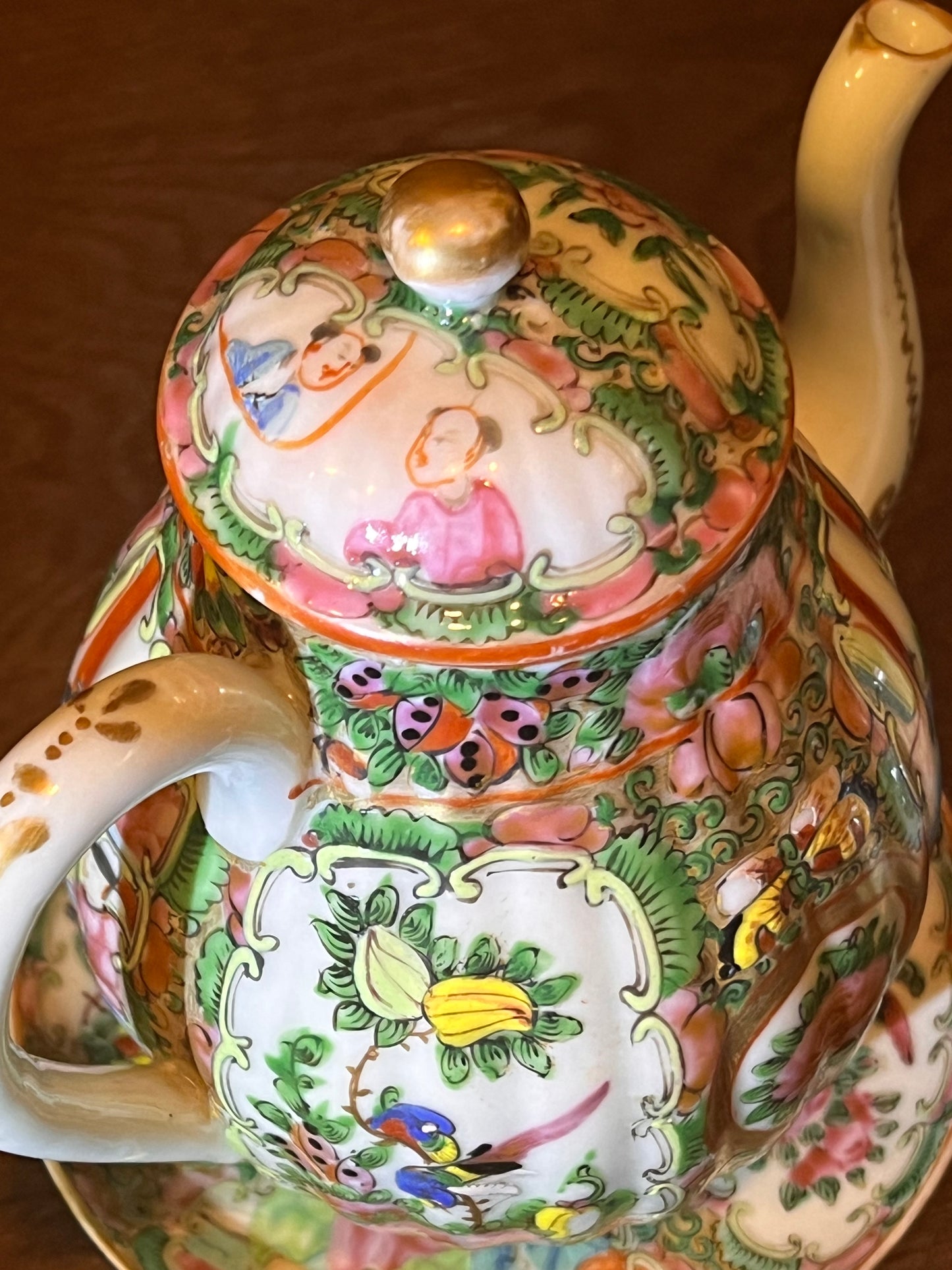 Antique Rose Medallion Teapot and Accoutrements