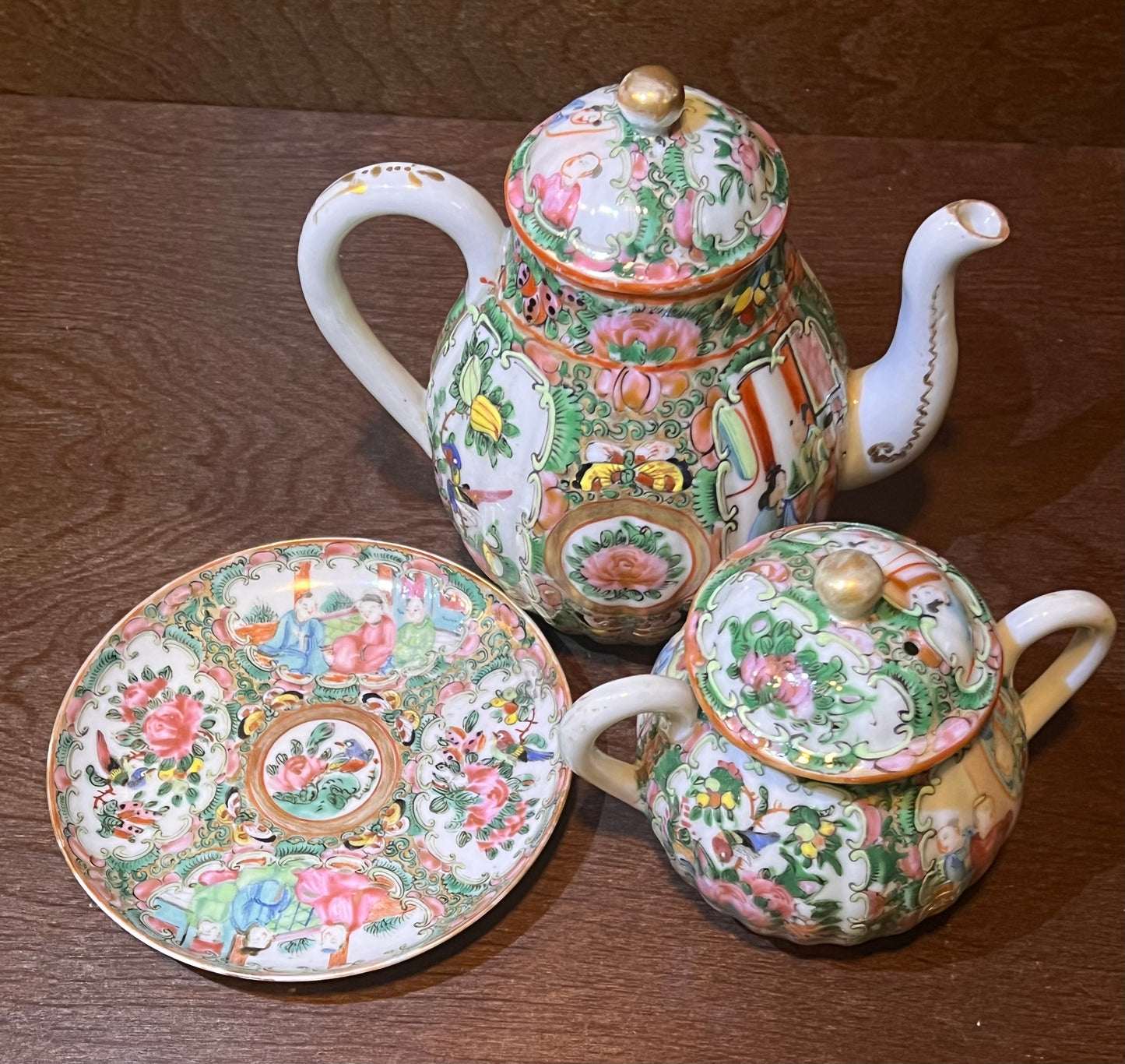 Antique Rose Medallion Teapot and Accoutrements