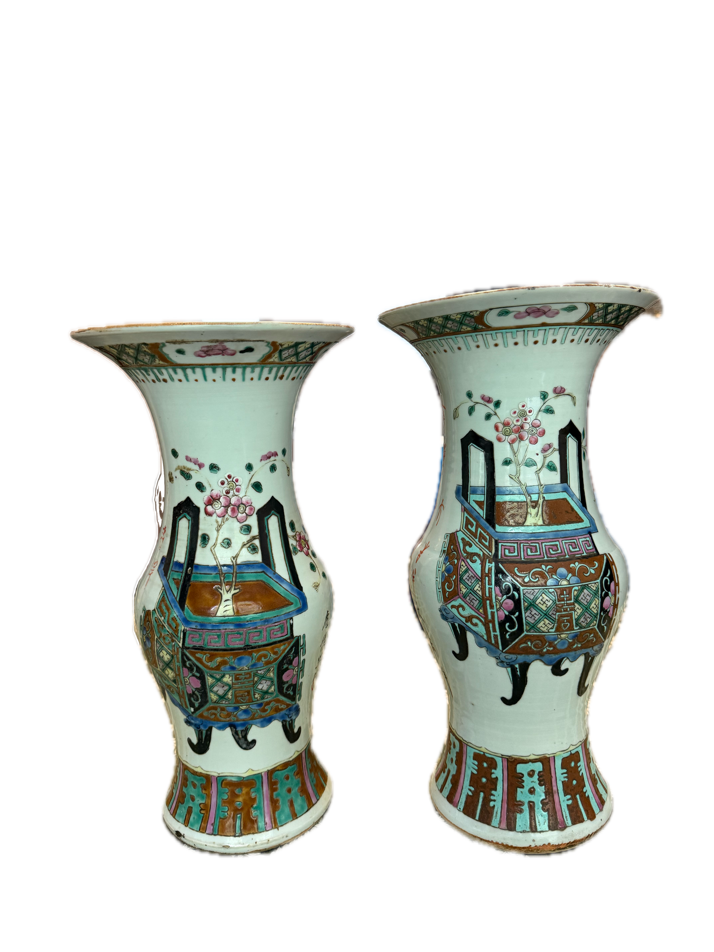 Pair of 19th C Yen Yen Vase - Hundred Antiques