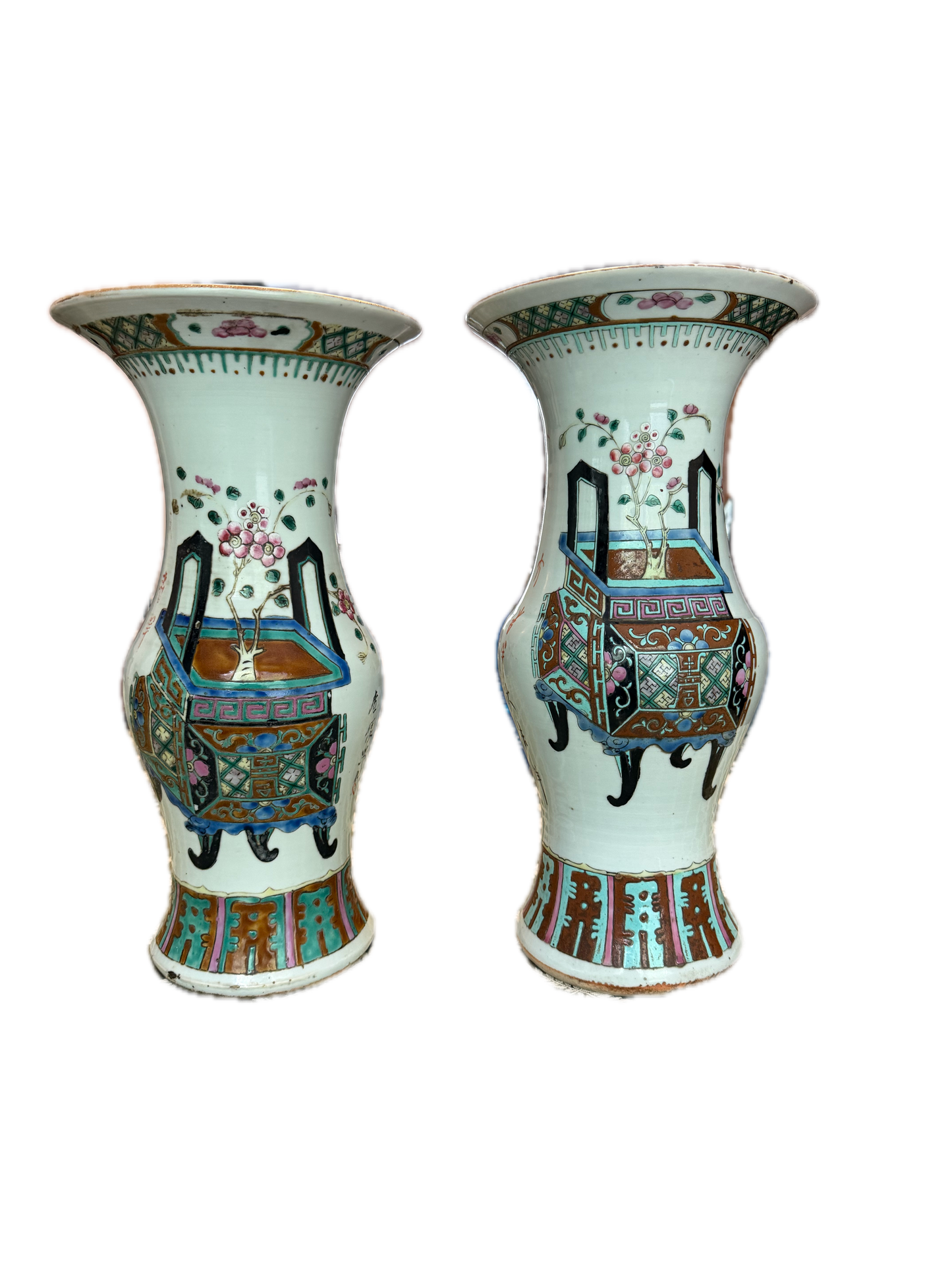 Pair of 19th C Yen Yen Vase - Hundred Antiques