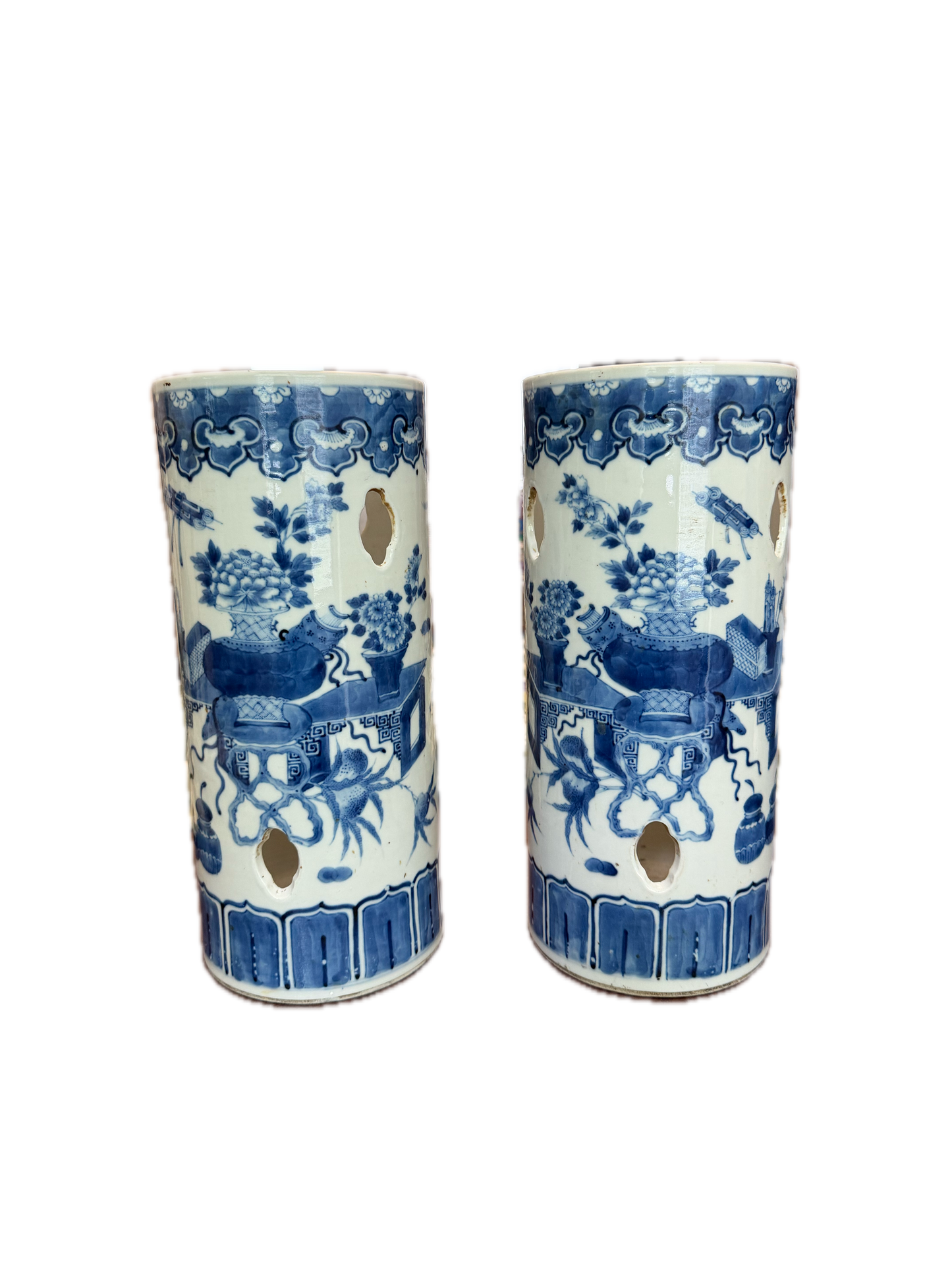 Pair of 19th C Blue and White Hat Stands