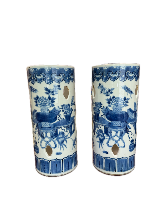 Pair of 19th C Blue and White Hat Stands