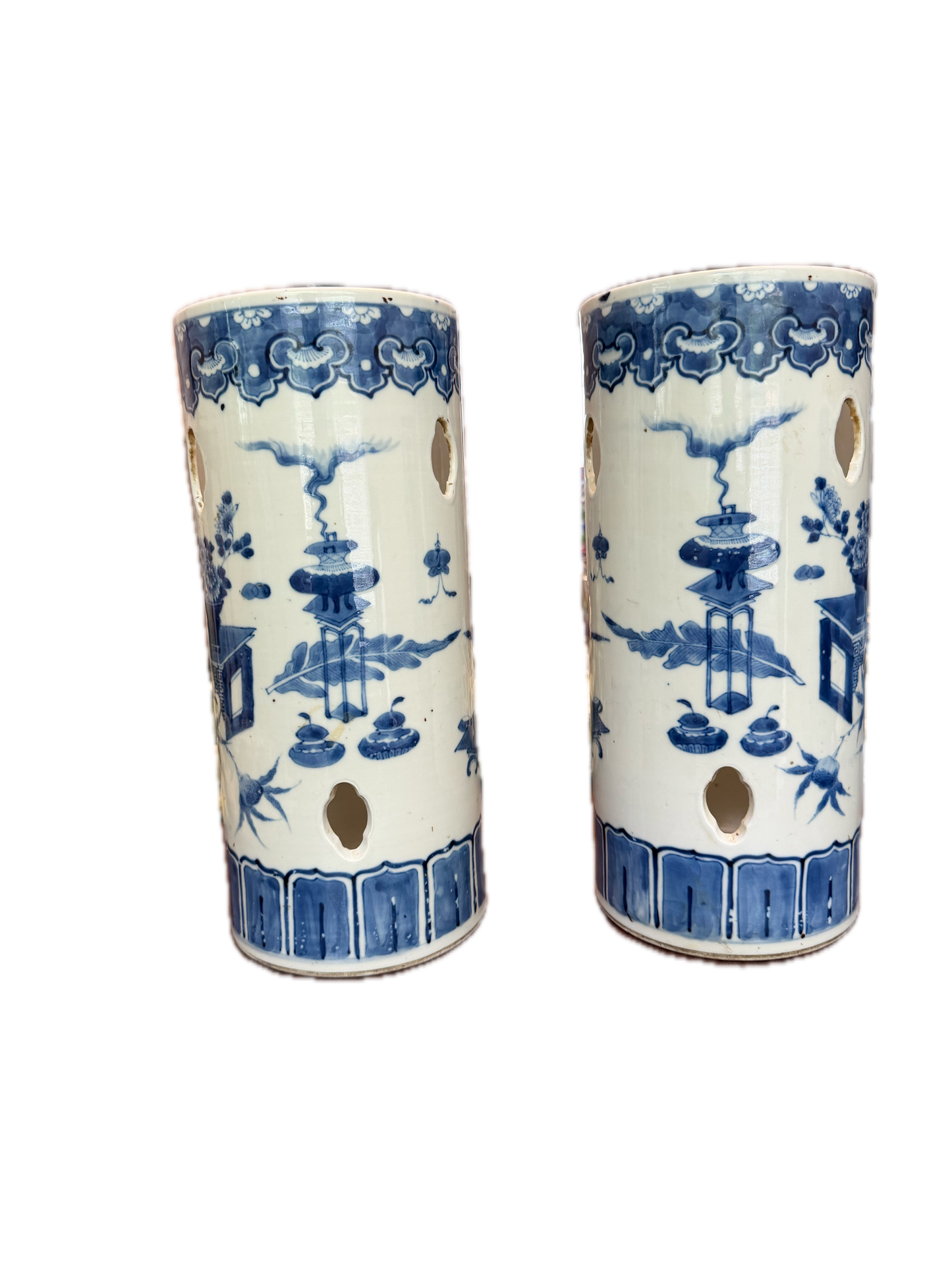 Pair of 19th C Blue and White Hat Stands