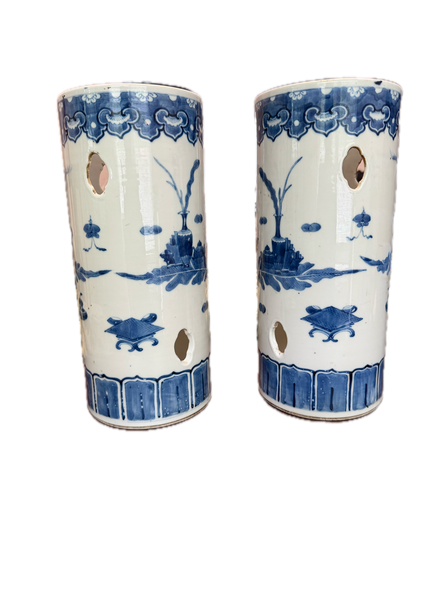 Pair of 19th C Blue and White Hat Stands