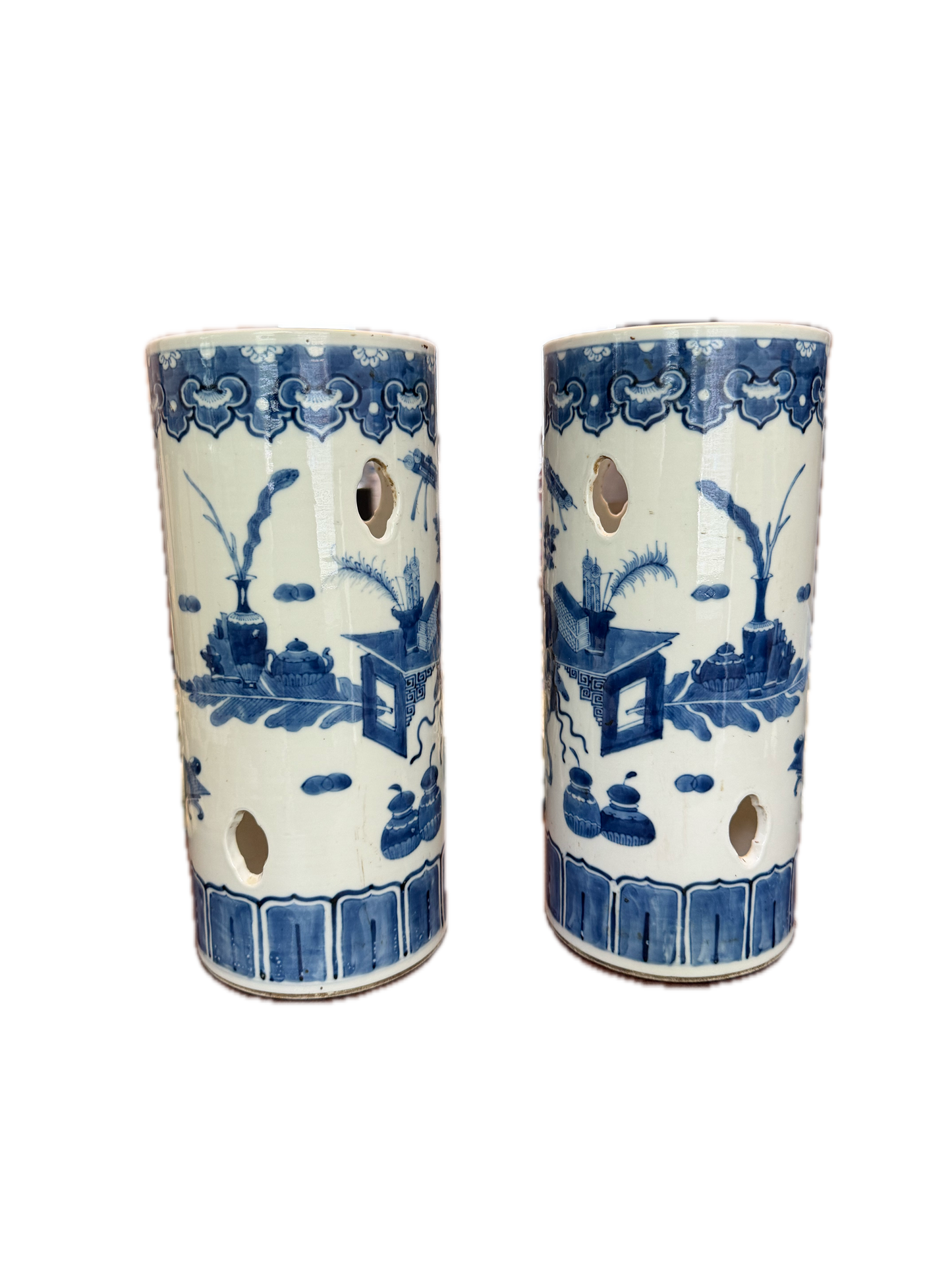 Pair of 19th C Blue and White Hat Stands
