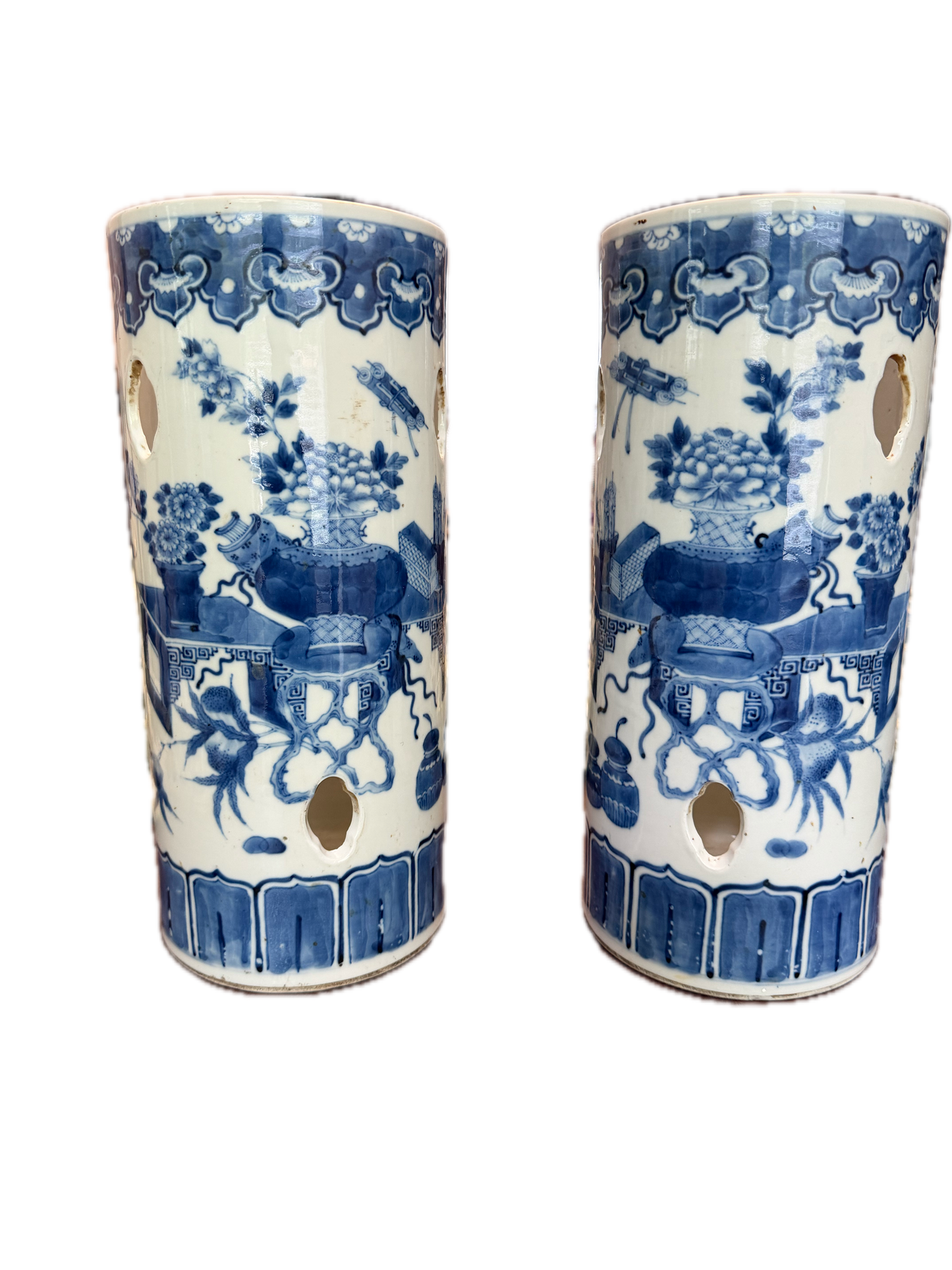 Pair of 19th C Blue and White Hat Stands