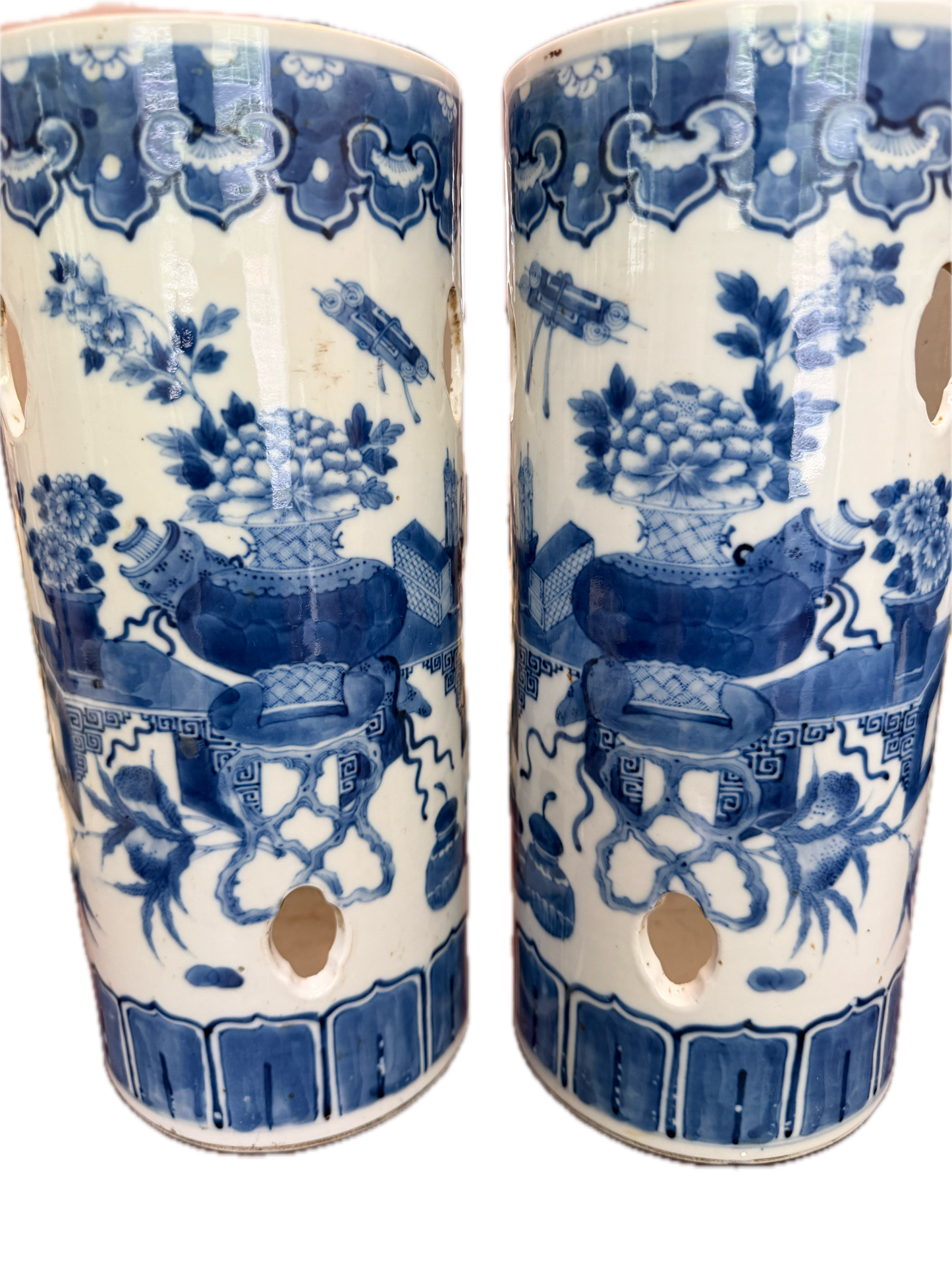 Pair of 19th C Blue and White Hat Stands