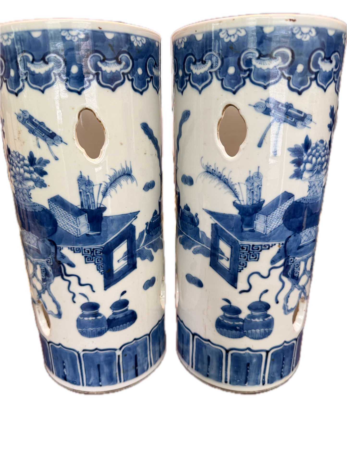 Pair of 19th C Blue and White Hat Stands