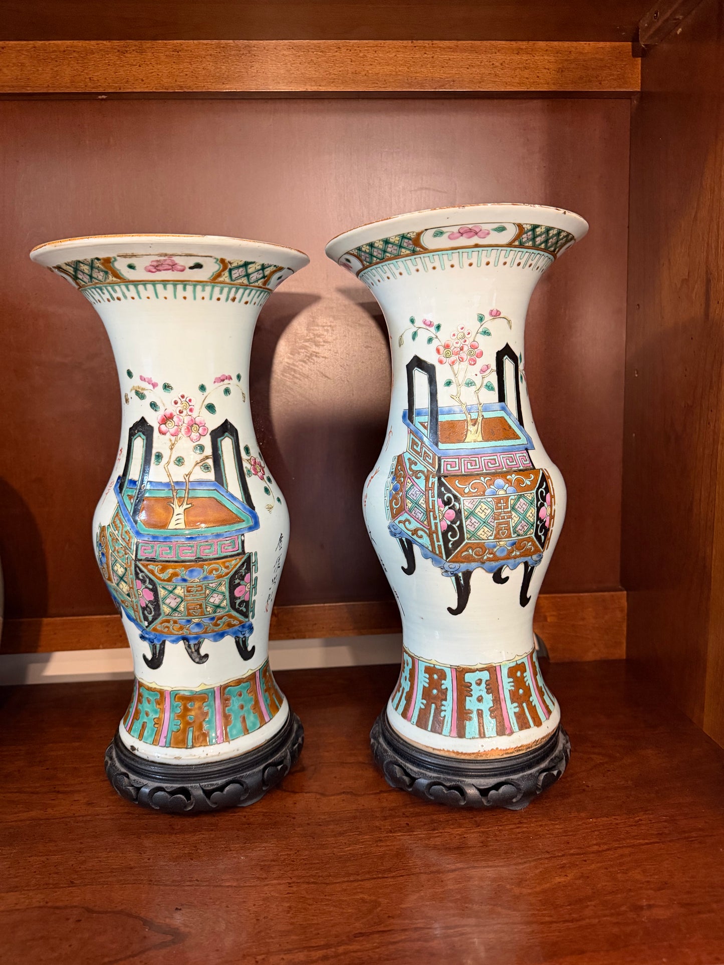 Pair of 19th C Yen Yen Vase - Hundred Antiques