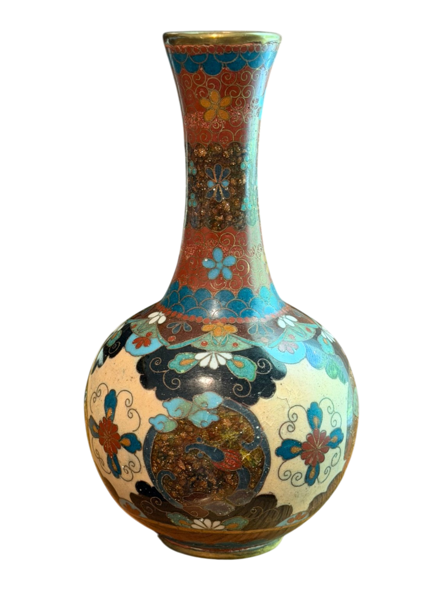 Butterfly Japanese Cloisonne Bottle Vase