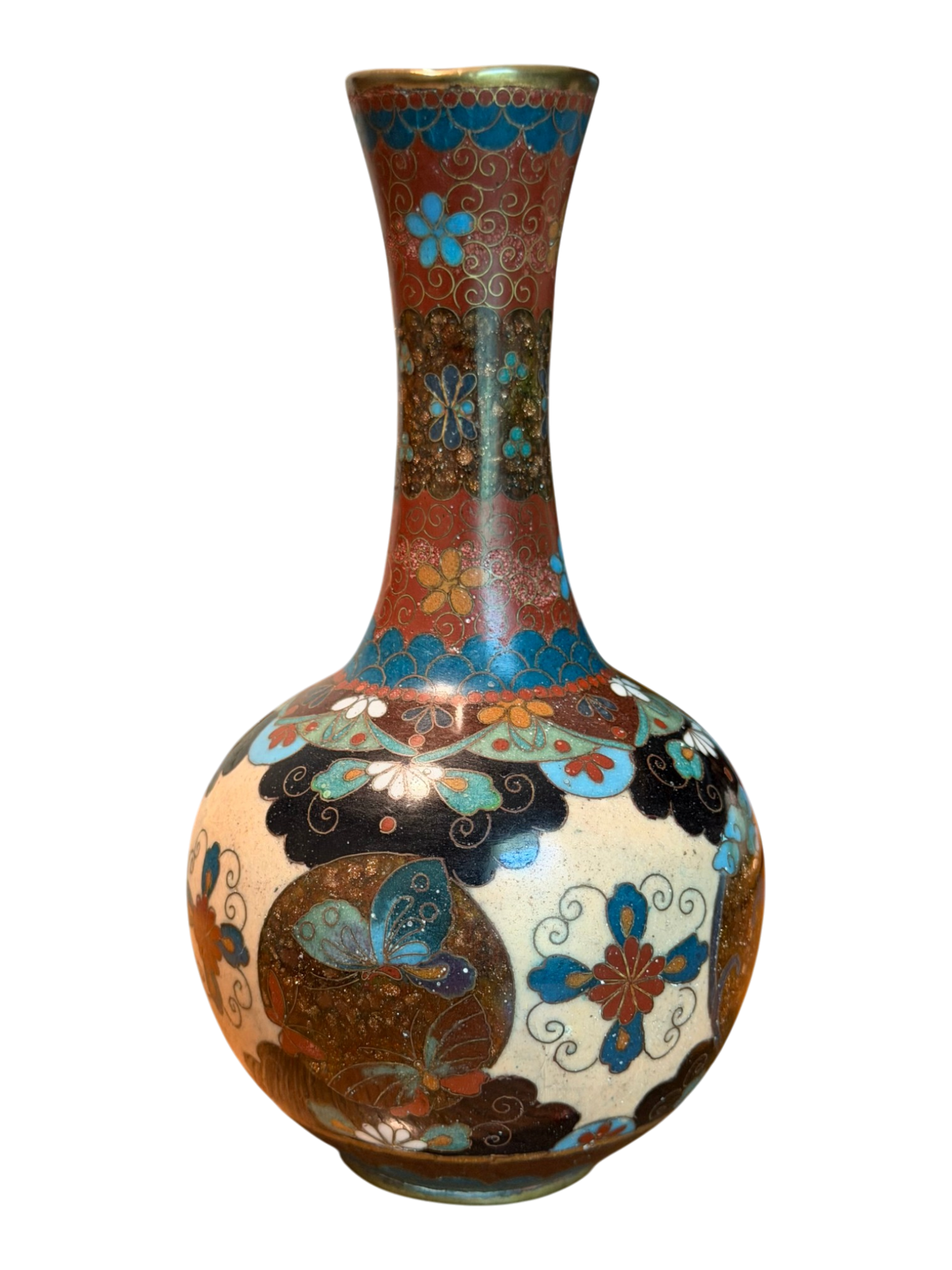 Butterfly Japanese Cloisonne Bottle Vase