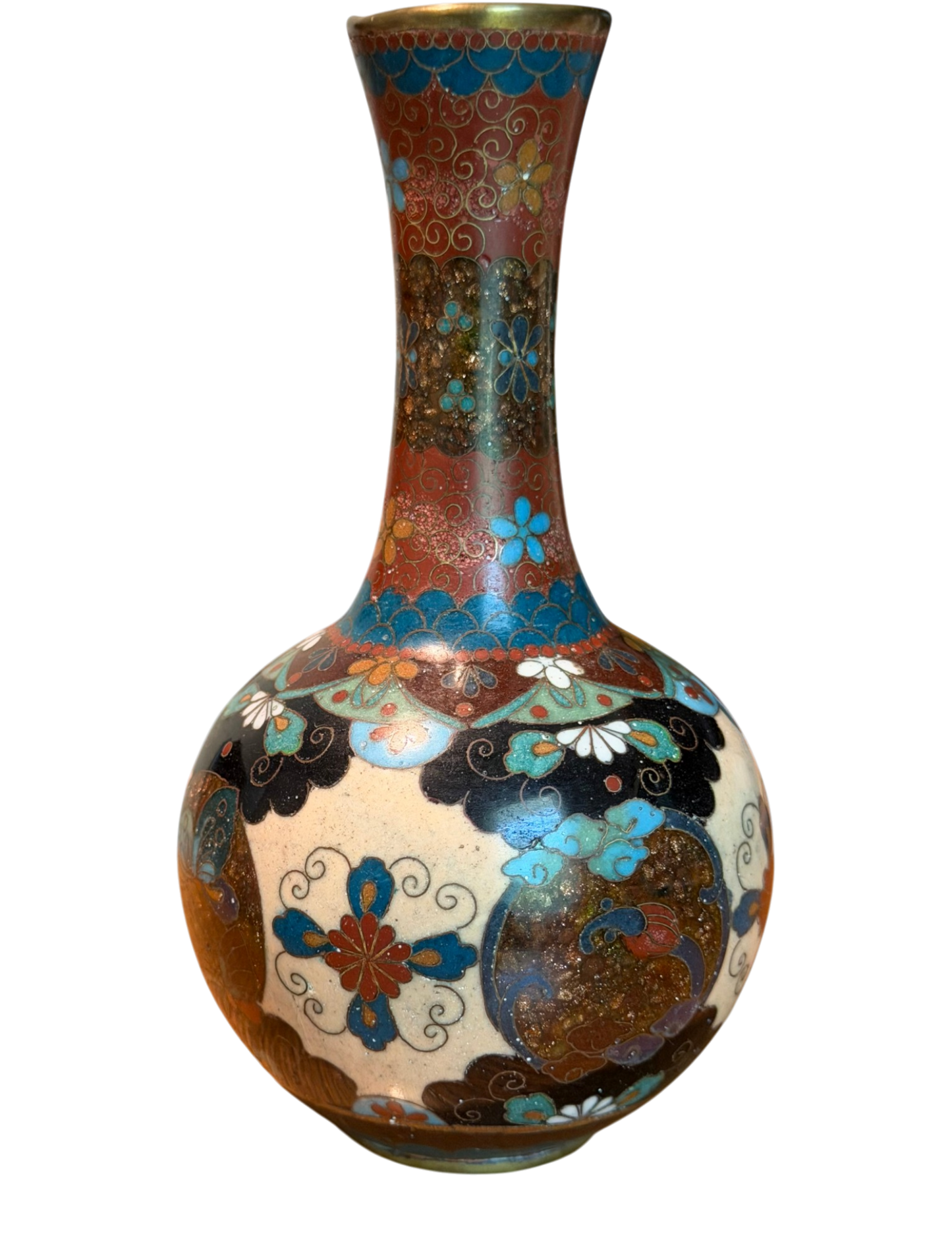 Butterfly Japanese Cloisonne Bottle Vase