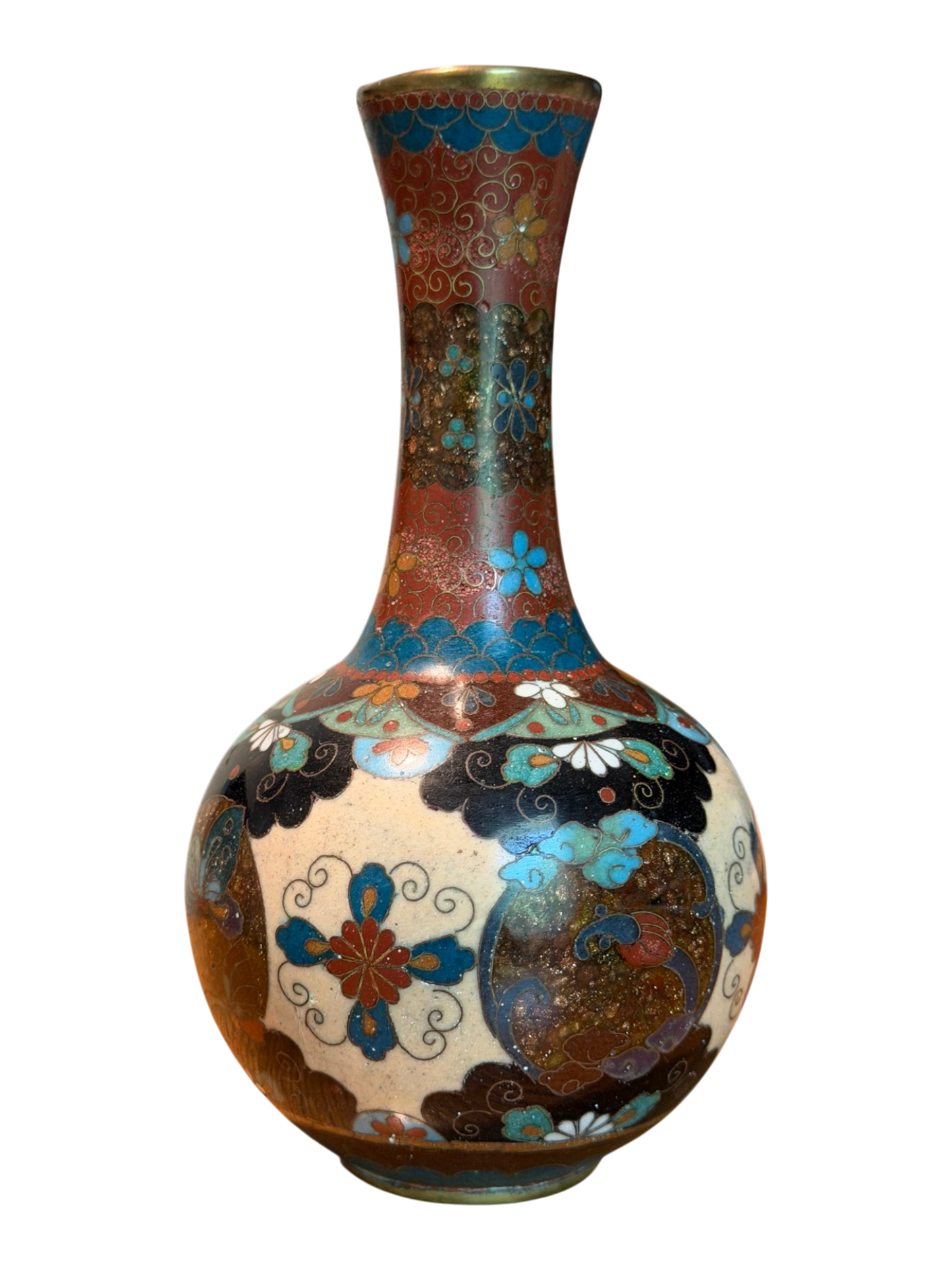 Butterfly Japanese Cloisonne Bottle Vase