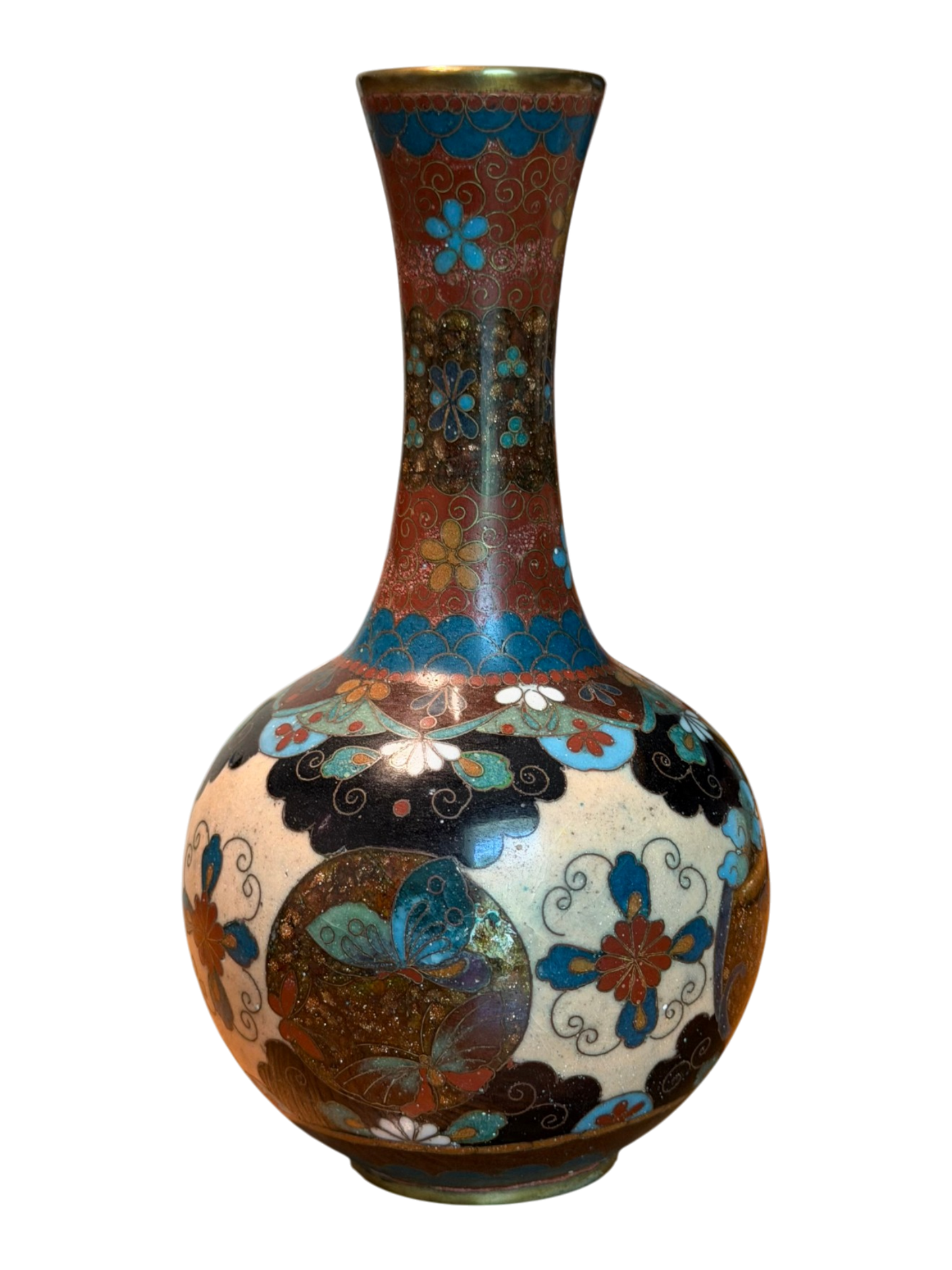 Butterfly Japanese Cloisonne Bottle Vase