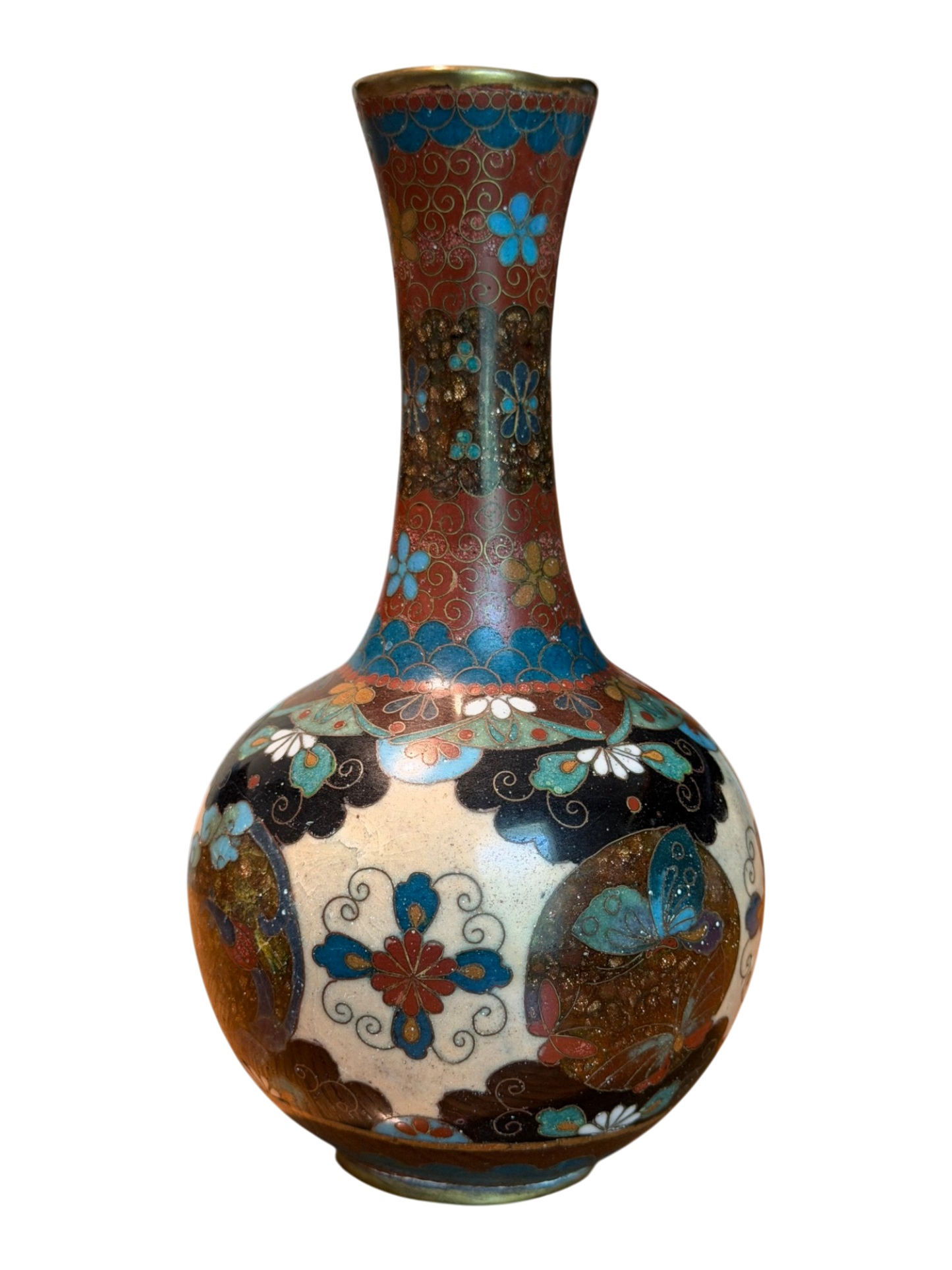 Butterfly Japanese Cloisonne Bottle Vase