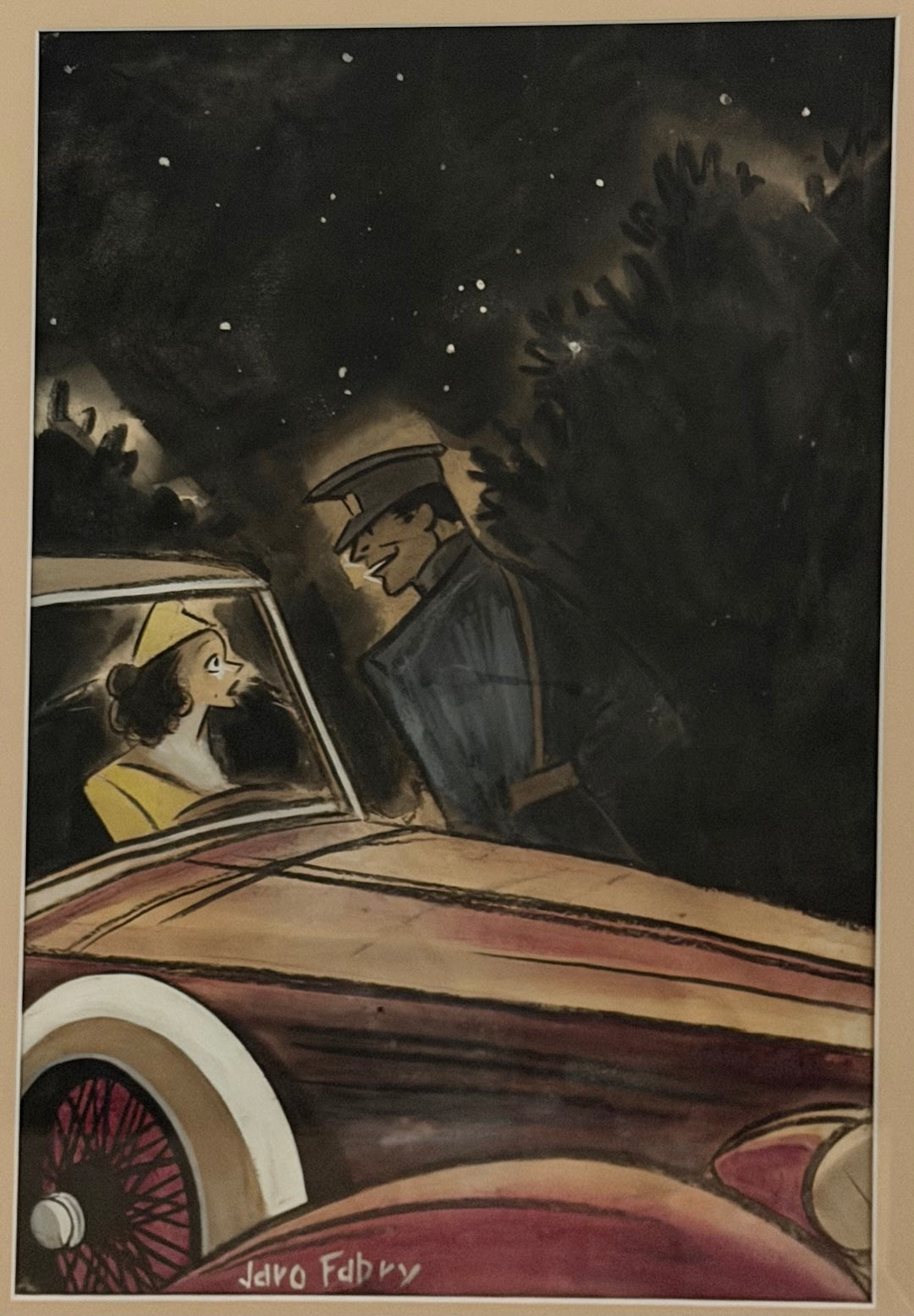 Original Jaro Fabry Watercolor "Usual Procedure" 1937