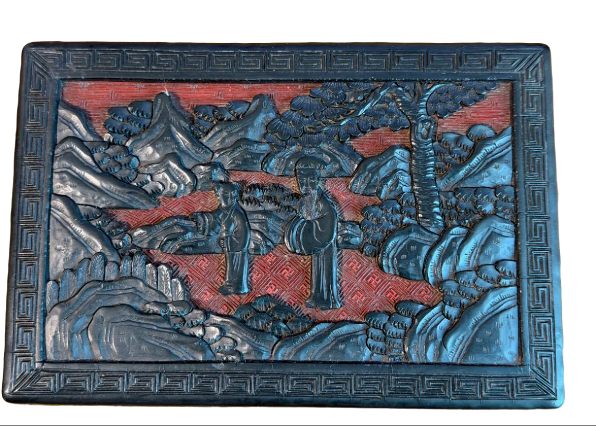 Antique Chinese Black and Red Cinnabar Box