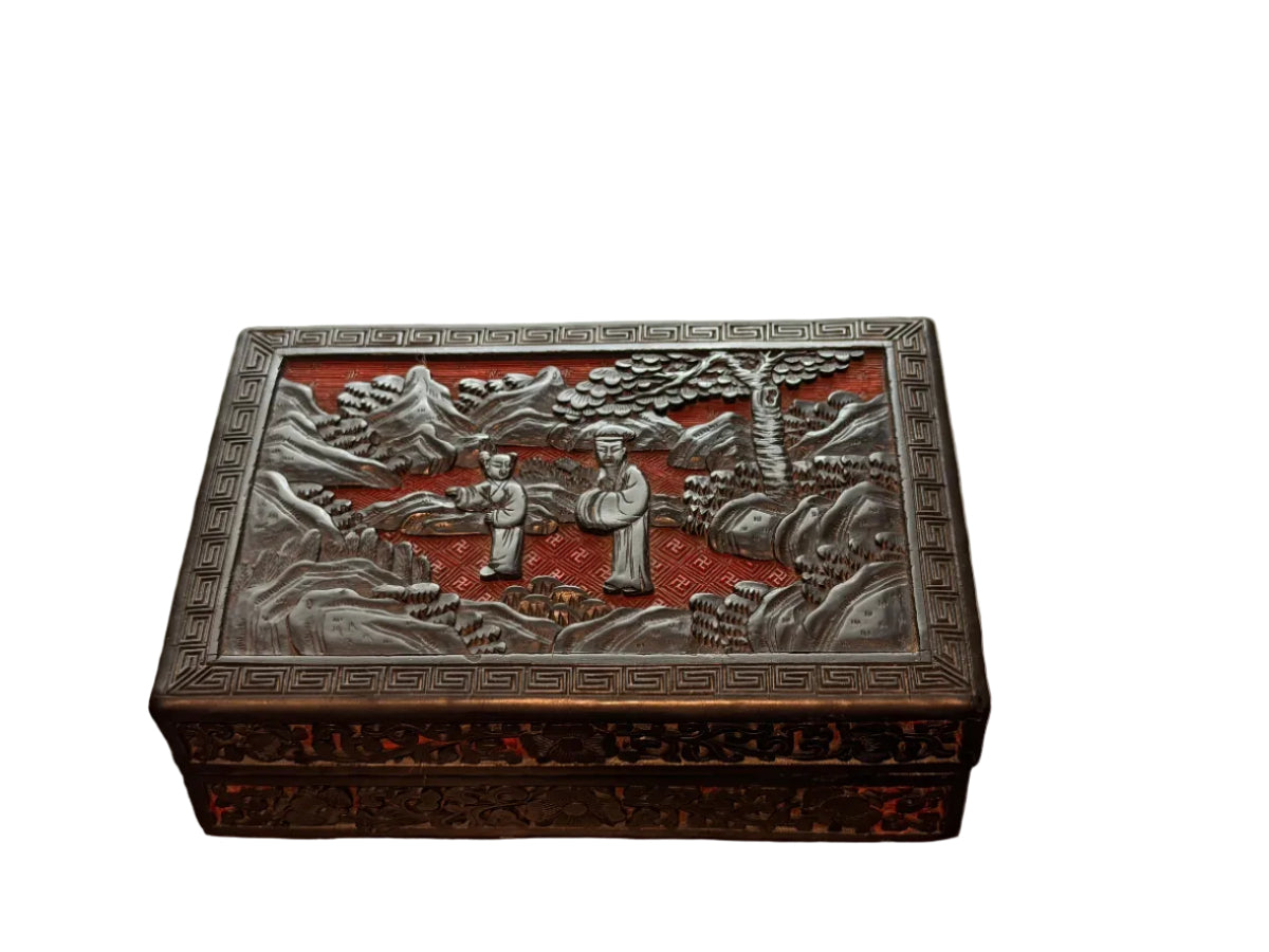 Antique Chinese Black and Red Cinnabar Box