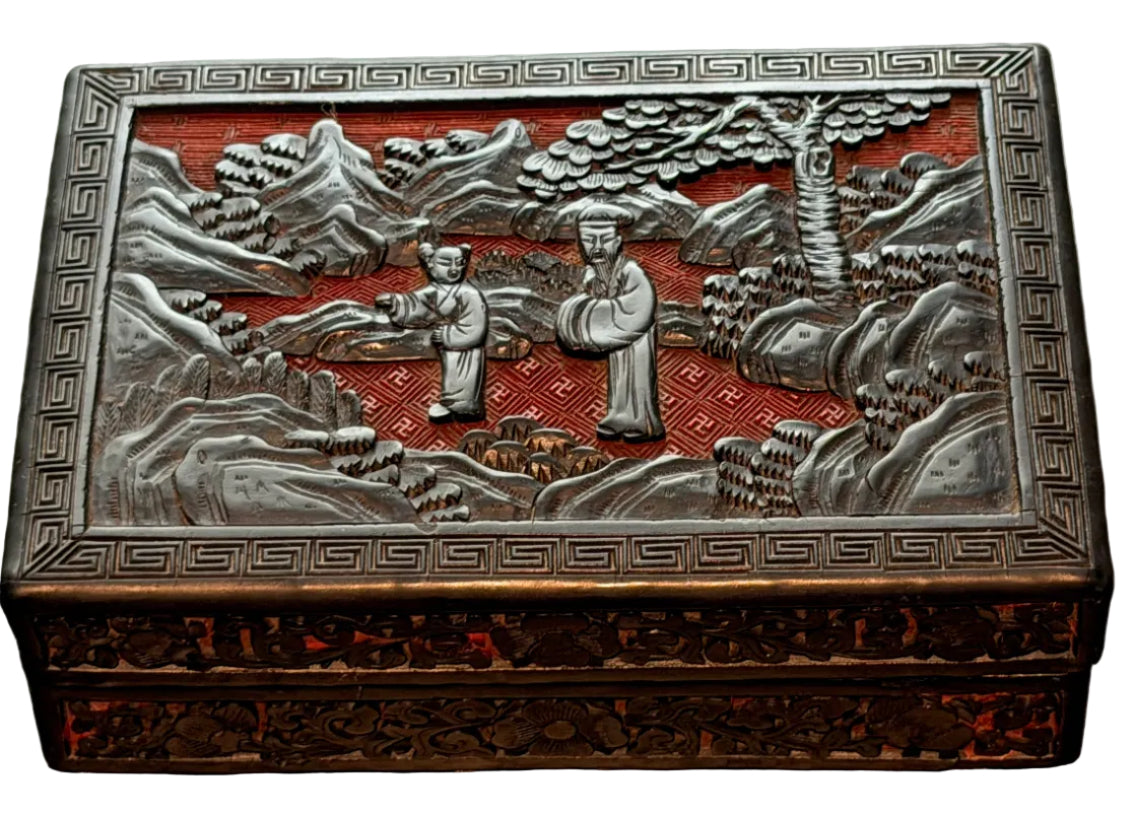 Antique Chinese Black and Red Cinnabar Box