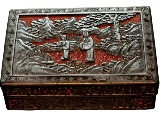Antique Chinese Black and Red Cinnabar Box