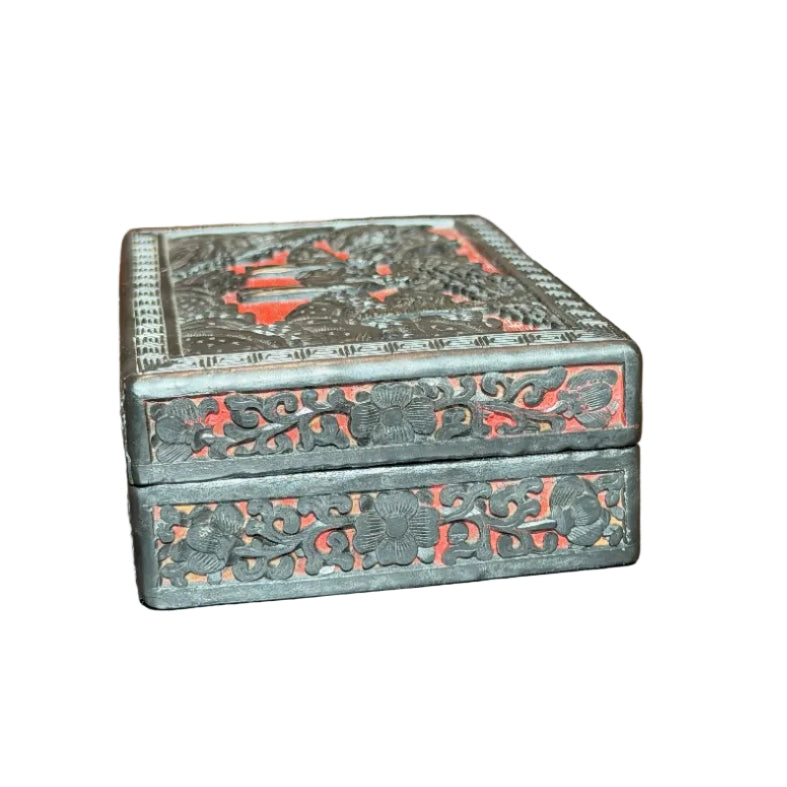 Antique Chinese Black and Red Cinnabar Box