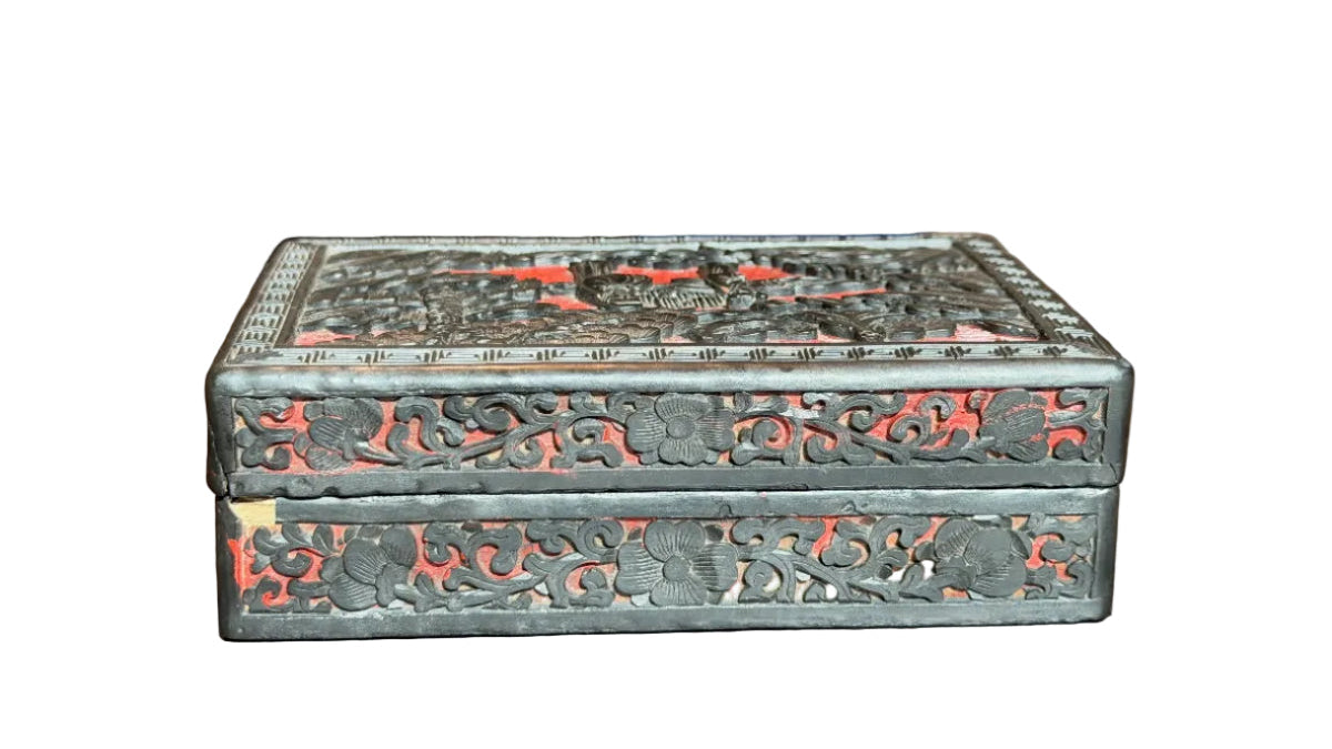 Antique Chinese Black and Red Cinnabar Box