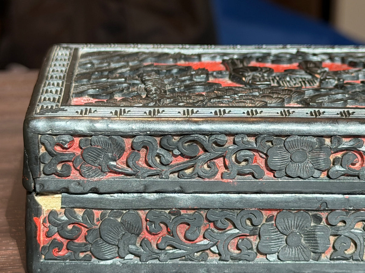 Antique Chinese Black and Red Cinnabar Box