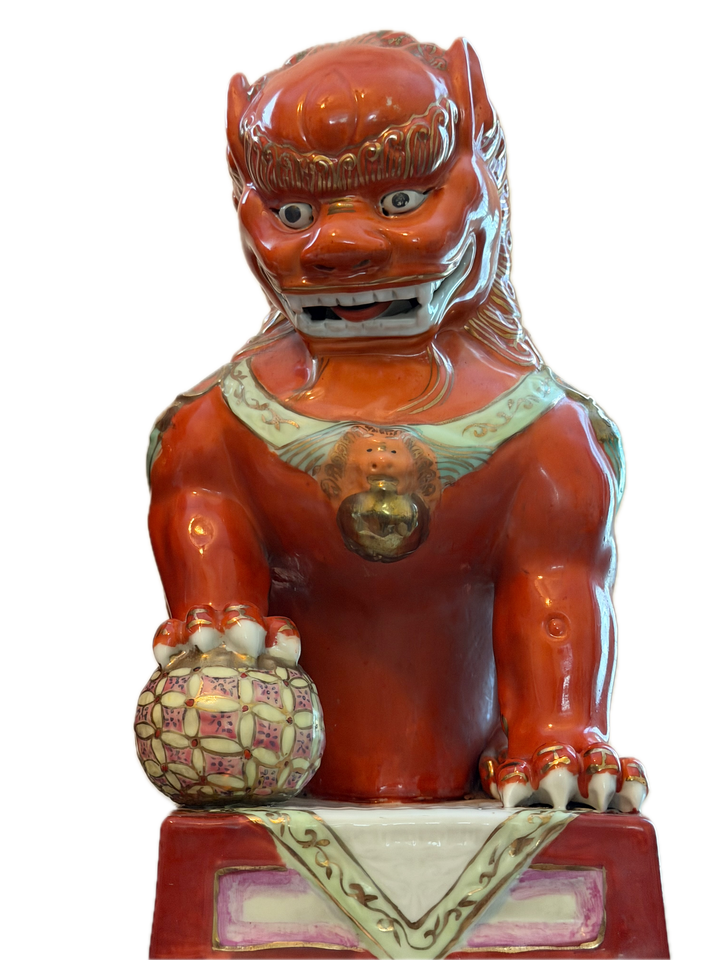Pair of 20th C Gilded Iron Red Foo Lions
