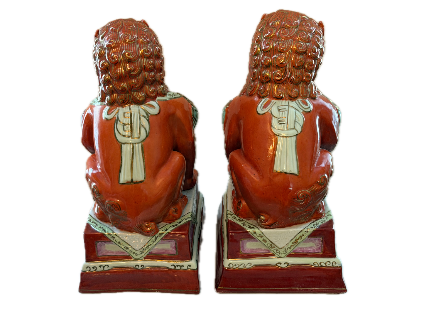 Pair of 20th C Gilded Iron Red Foo Lions