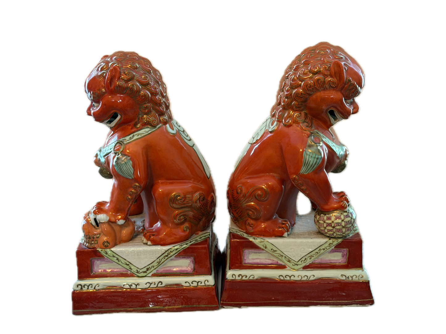 Pair of 20th C Gilded Iron Red Foo Lions