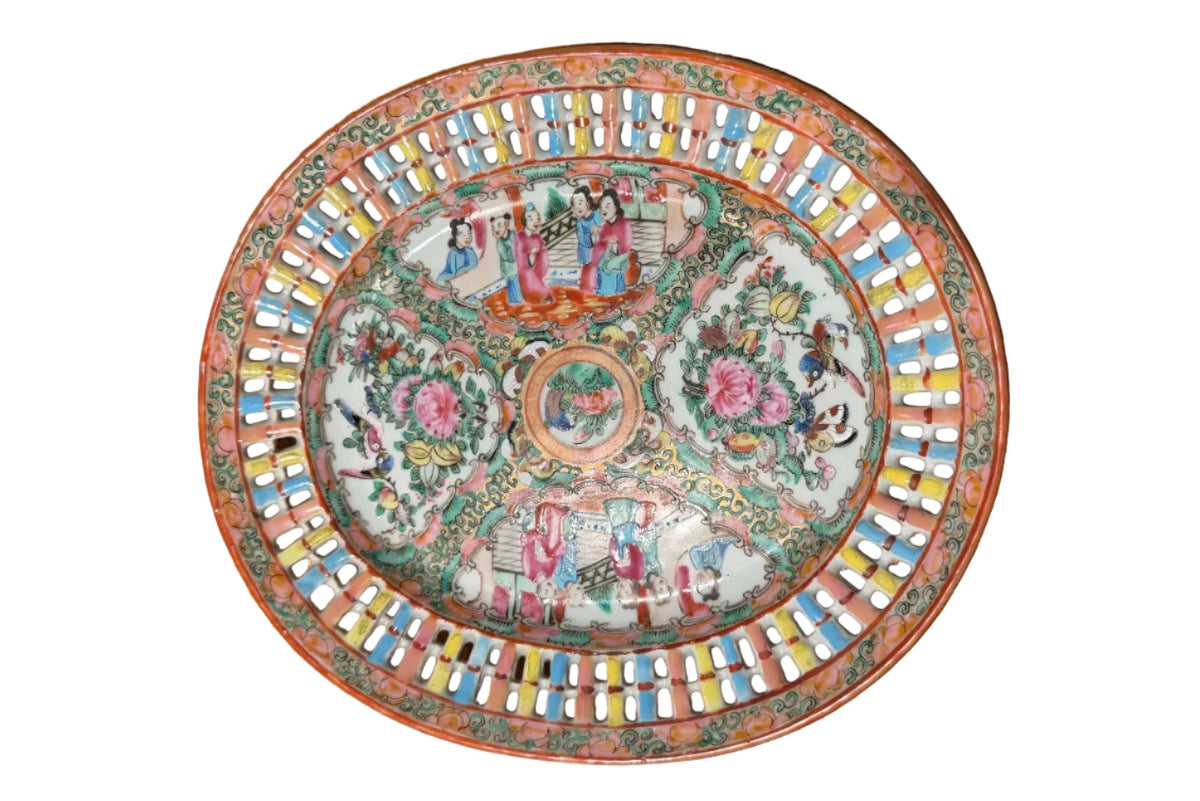 Reticulated Antique Rose Medallion Porcelain Plate
