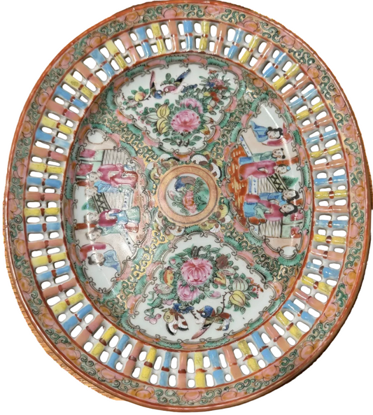Reticulated Antique Rose Medallion Porcelain Plate