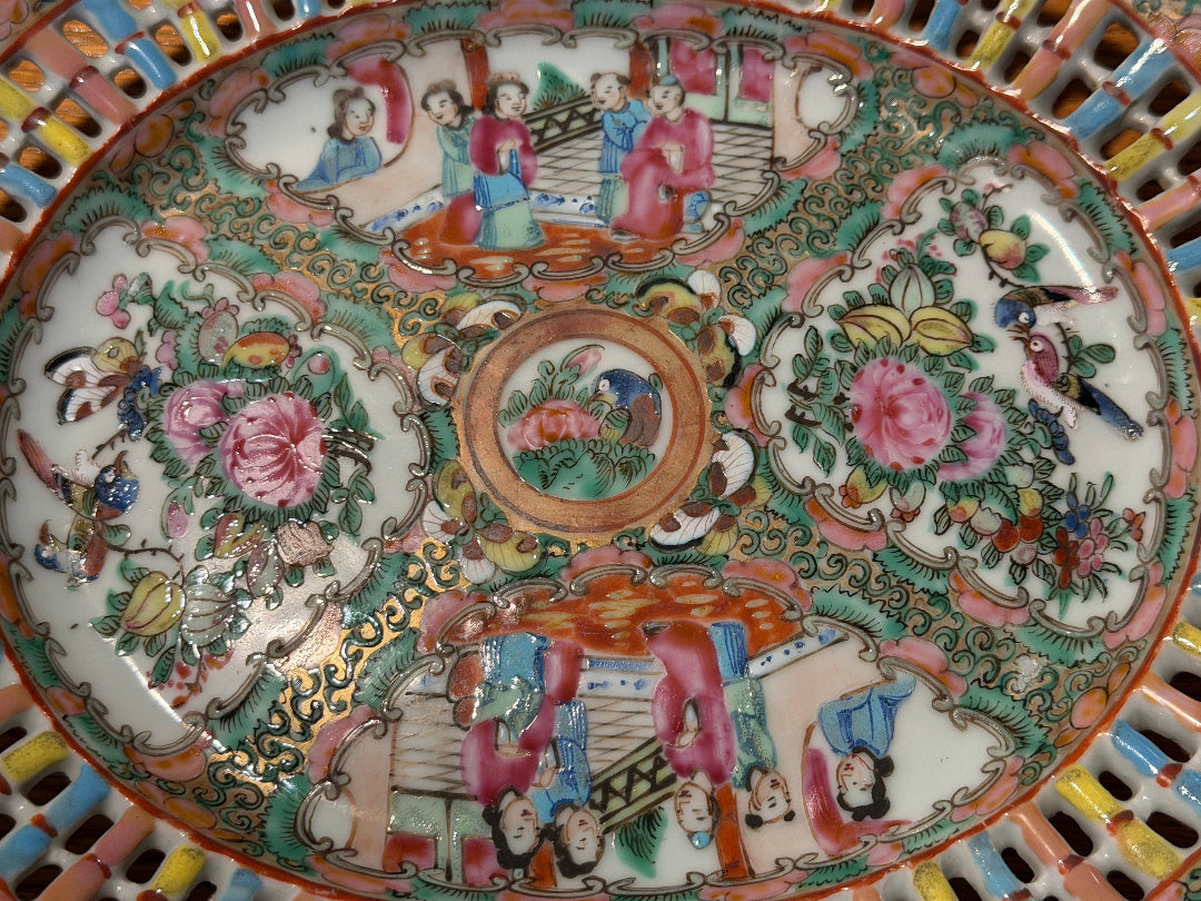 Reticulated Antique Rose Medallion Porcelain Plate