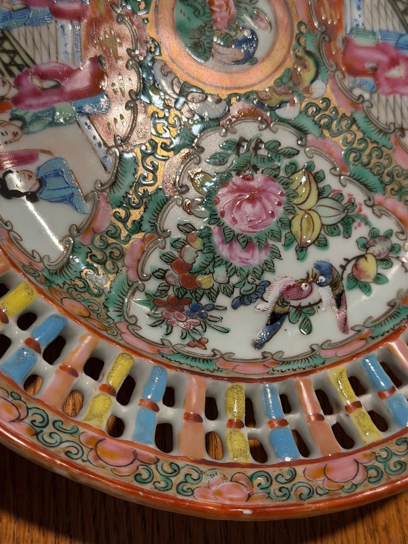 Reticulated Antique Rose Medallion Porcelain Plate