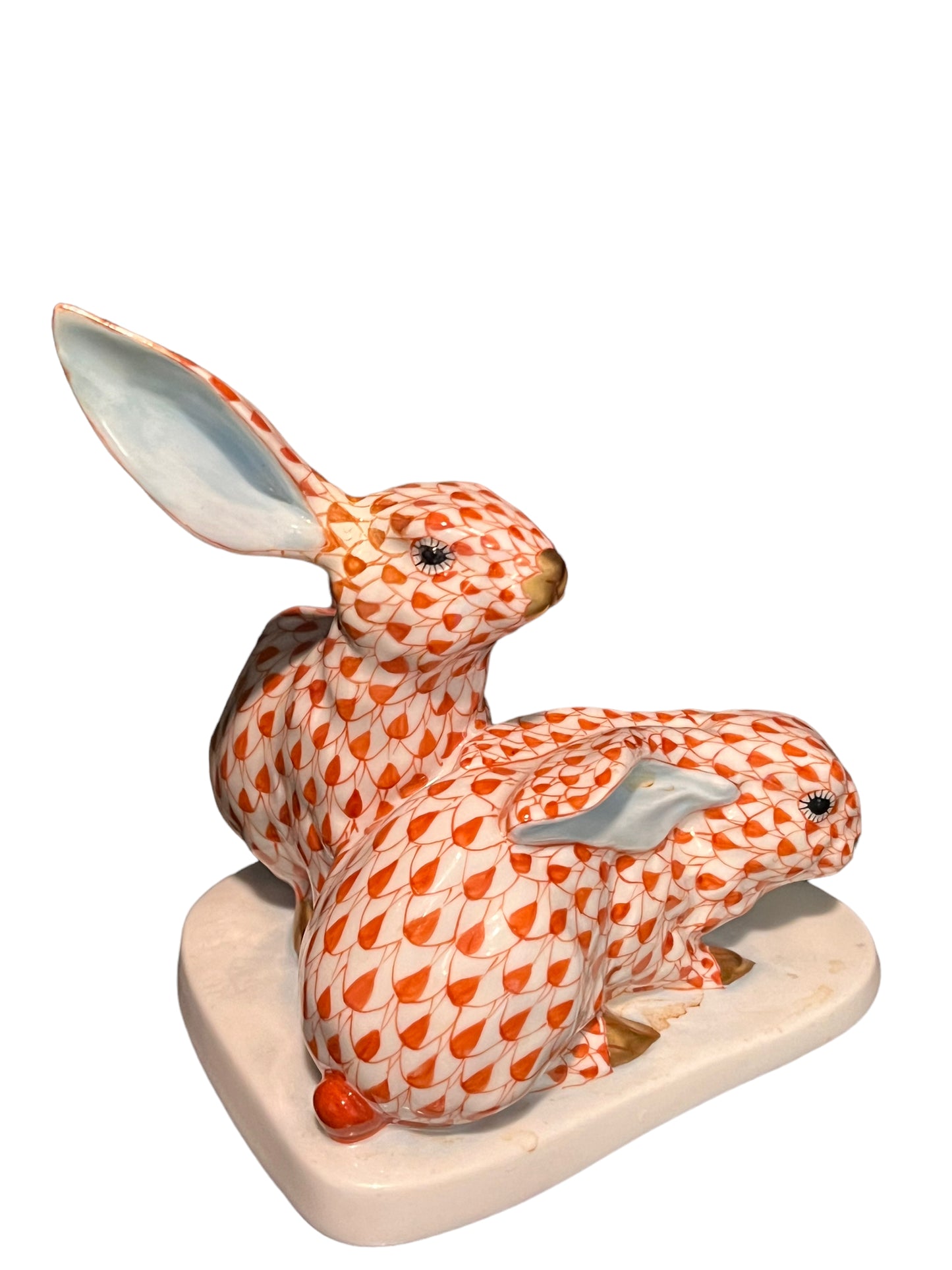 Herend Porcelain Bunnies Rust with Gold Trim