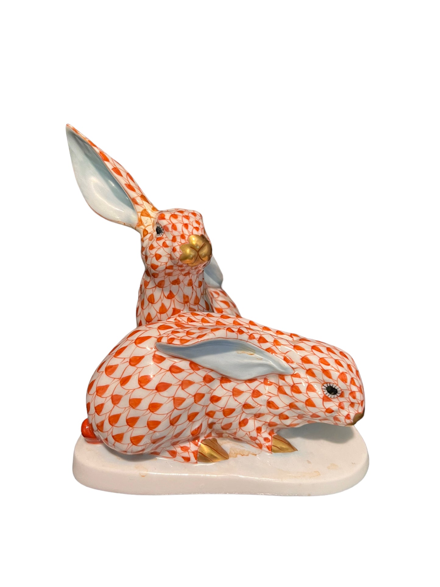 Herend Porcelain Bunnies Rust with Gold Trim
