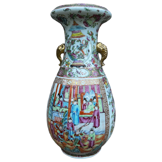 Qing 19th C Rose Medallion Hundred Antiques Porcelain Vase