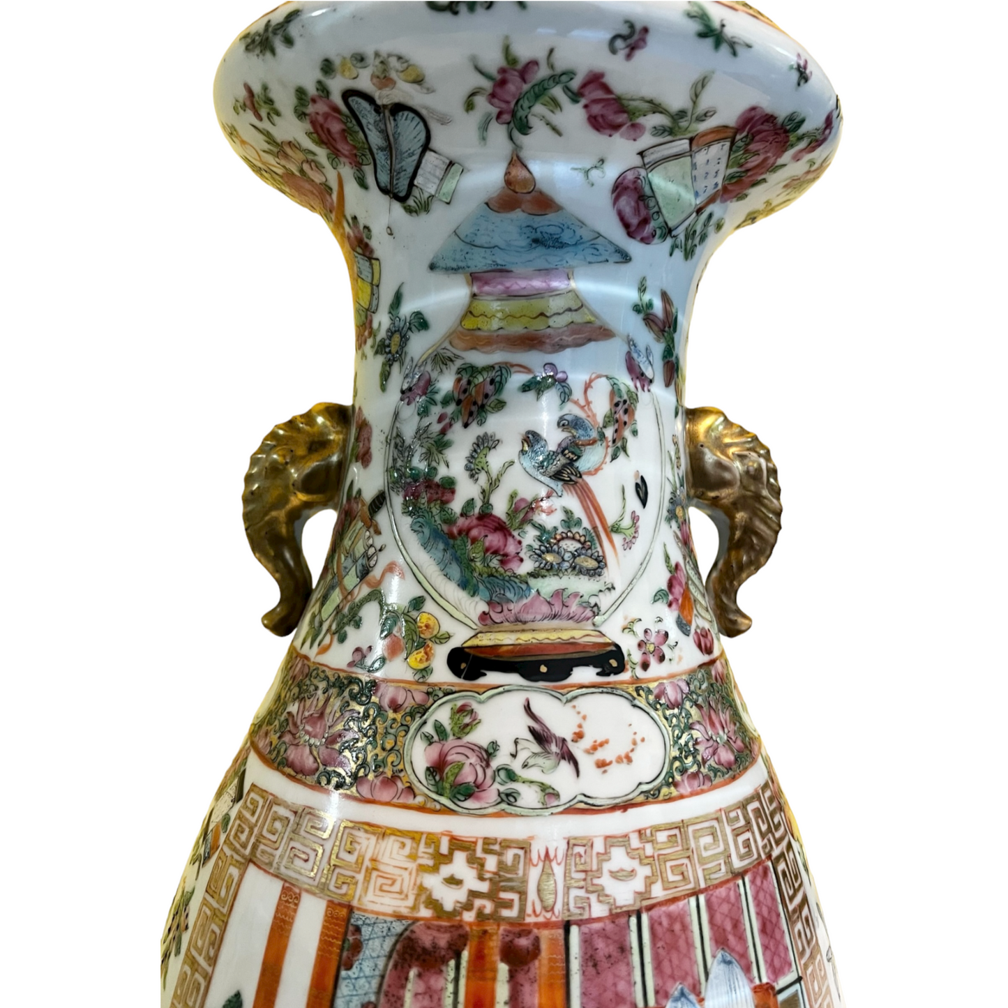 Qing 19th C Rose Medallion Hundred Antiques Porcelain Vase