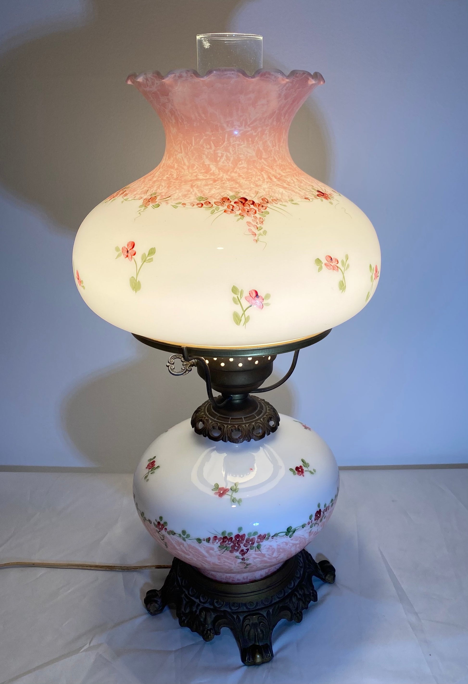 Vintage Hurricane Lamp Handpainted