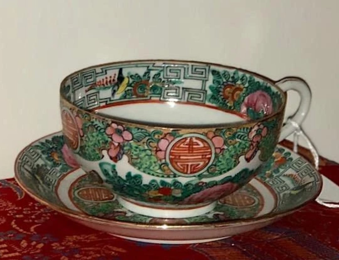 Canton Famille Rose Tea Cup and Saucer