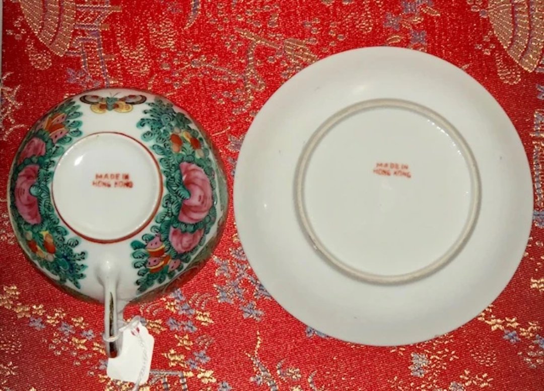 Canton Famille Rose Tea Cup and Saucer