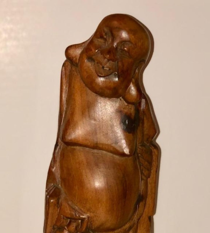 Carved Wood Statue - Happy Buddha (Made in Taiwan)