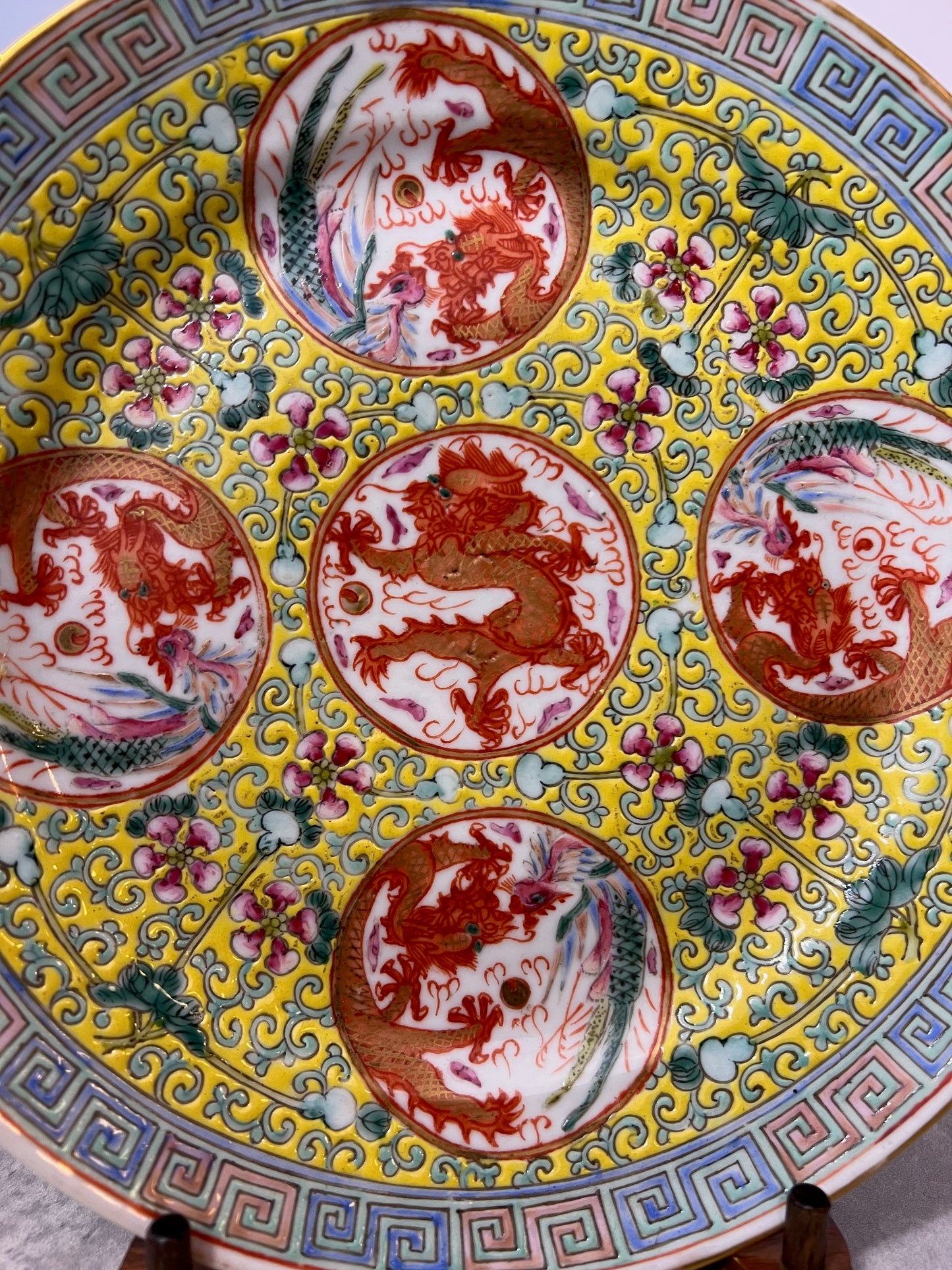 Antique Chinese Famille Jaune Dish Guangxu Mark