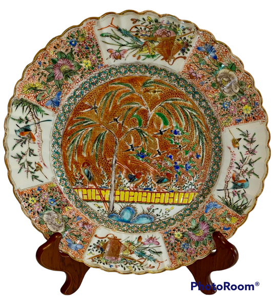 Clobbered 19th C Rose Canton Porcelain Plate