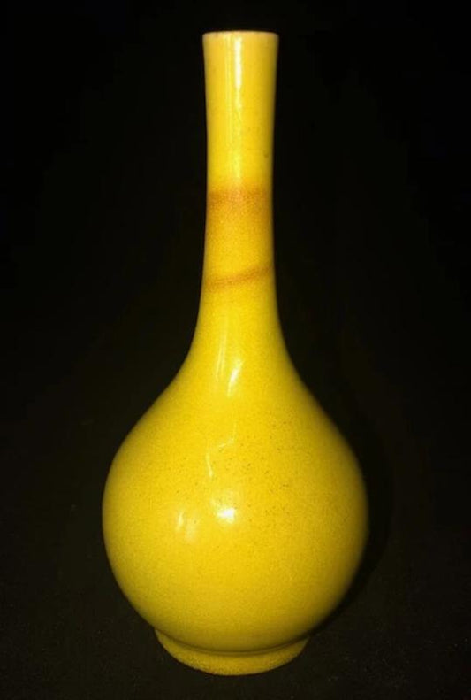 Japanese Awaji 19th c Yellow Glaze Vase